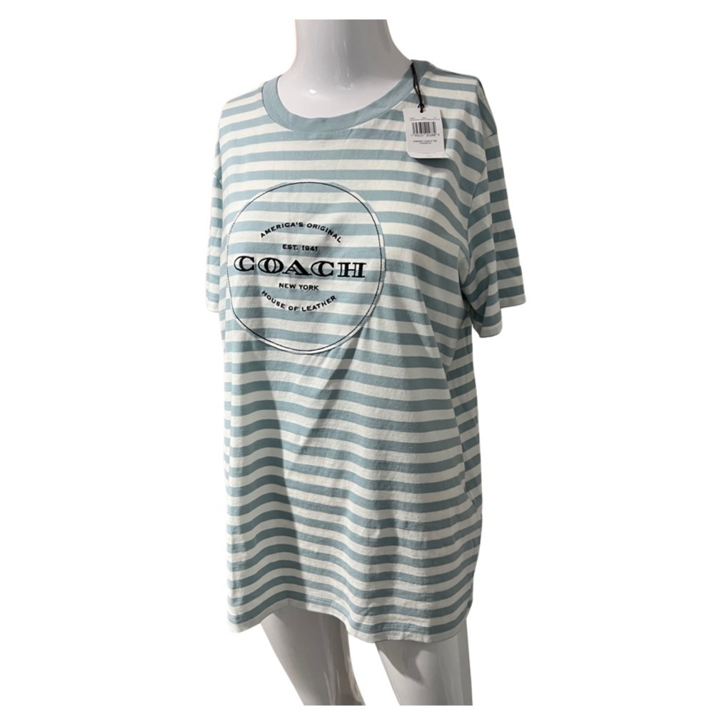 Coach Blue and white striped T-shirt Medium